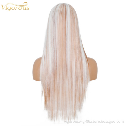 Vigorous full hair wigs black women highlight honey blonde futura fiber synthetic piano color straight heat resistant lace wig